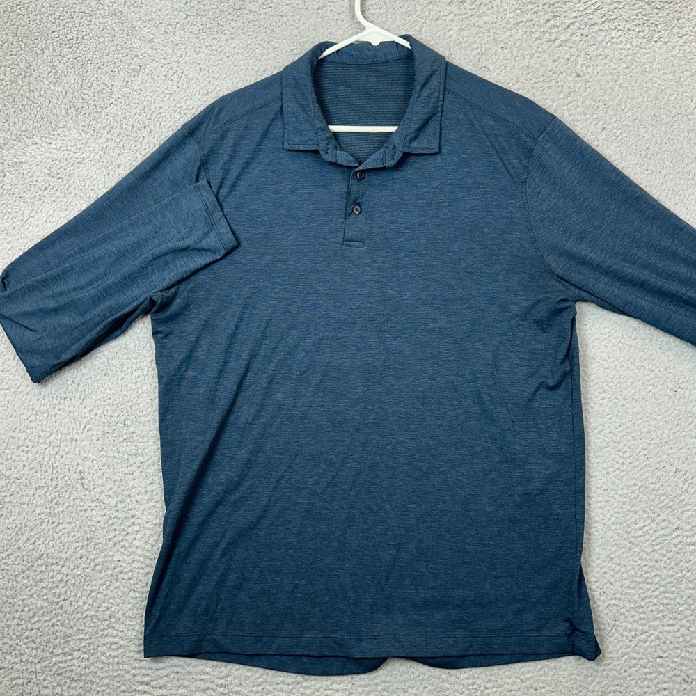 Lululemon Evolution Polo Shirt Mens Large Navy Blue Golf Rugby Long Sleeve EUC